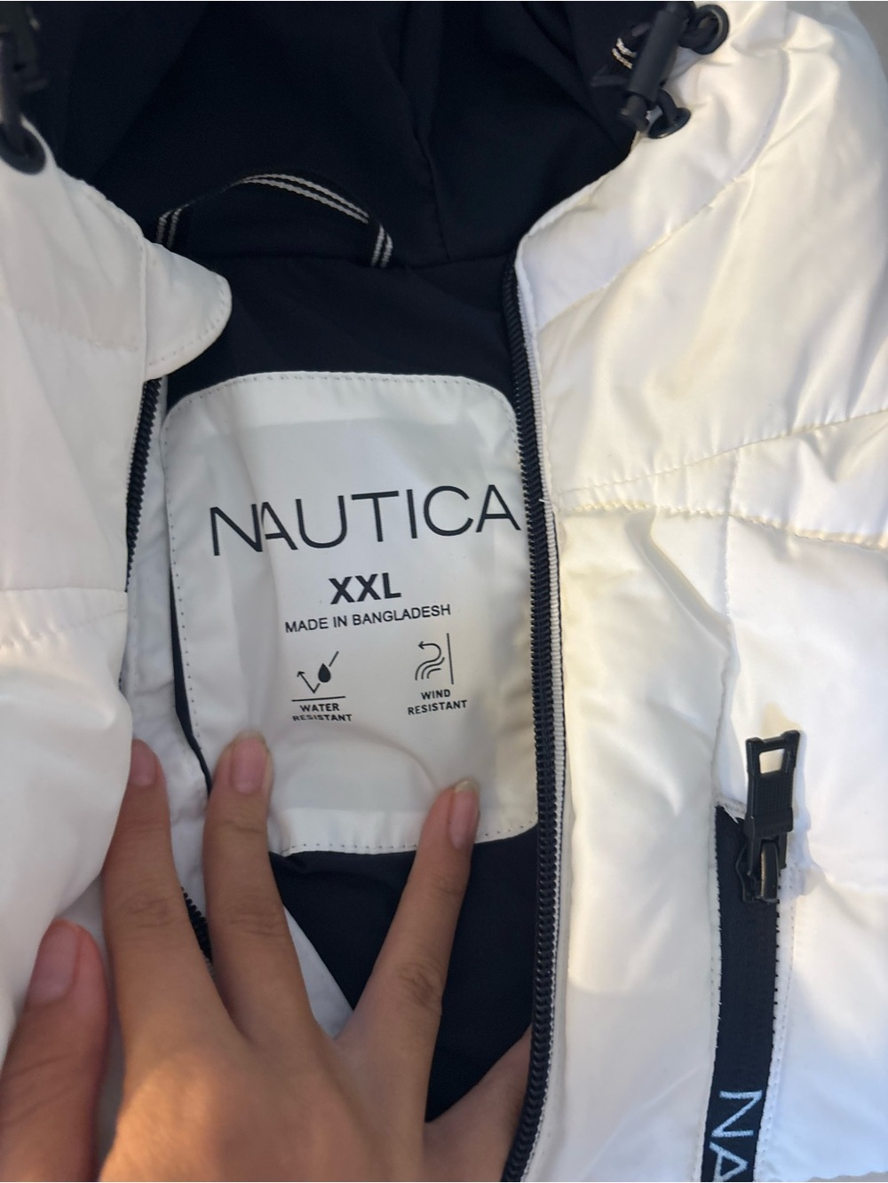 Nautica White Puff Jacket with Black Interior Trim